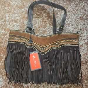 Brown Fringe Leather Handbag